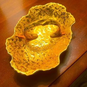 vintage DIXON ART STUDIO 22K WEEPING DRIP GOLD SCALLOPED DISH W/ DETAILED HANDLE